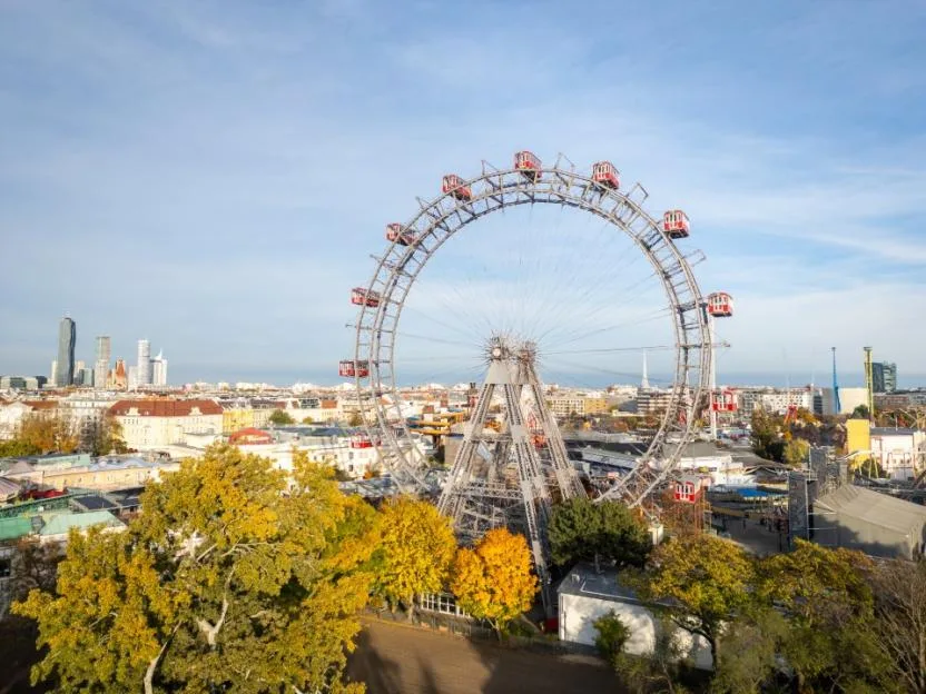 Vienna Riesenrad Ferris Wheel in Prater during Autumn. Famous landmark in Austria.