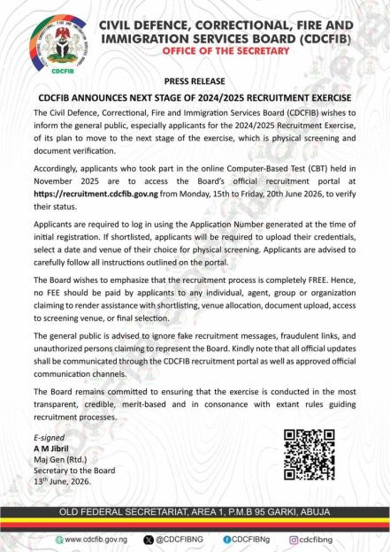 CDCFIB Unveils Physical Screening and Document Verification Process for Job Applicants