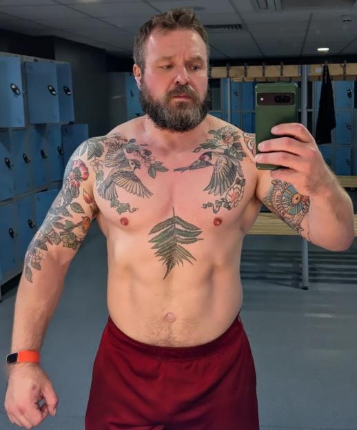 Holby City star unrecognisable as he shows off HUGE muscles, massive tattoos and furry beard 24 years after BBC show
