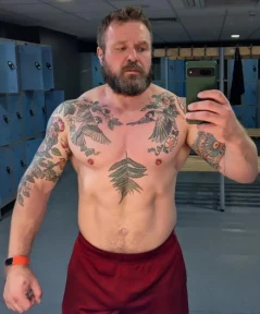 Holby City star unrecognisable as he shows off HUGE muscles, massive tattoos and furry beard 24 years after BBC show