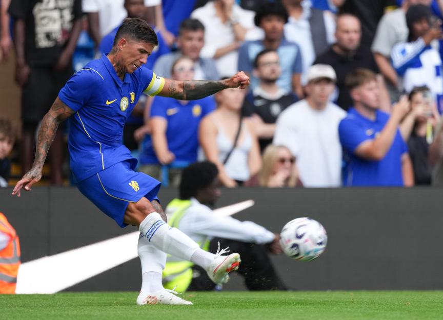 Enzo Fernandez of Chelsea taking a free kick.