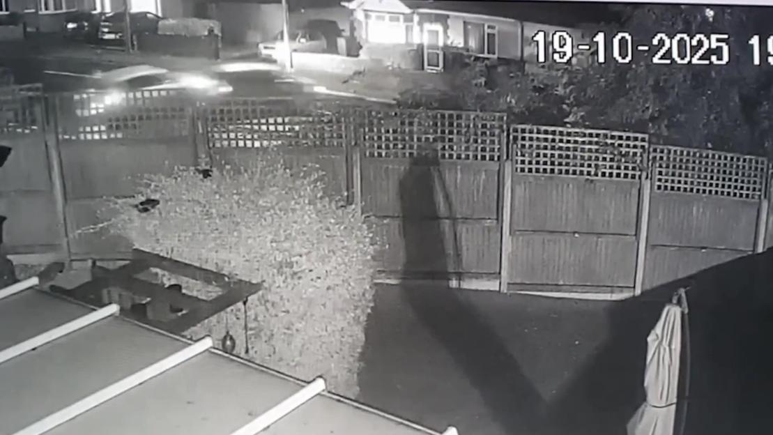 CCTV footage of a car crashing into a bungalow.