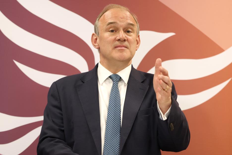 Liberal Democrats leader Ed Davey giving a speech.