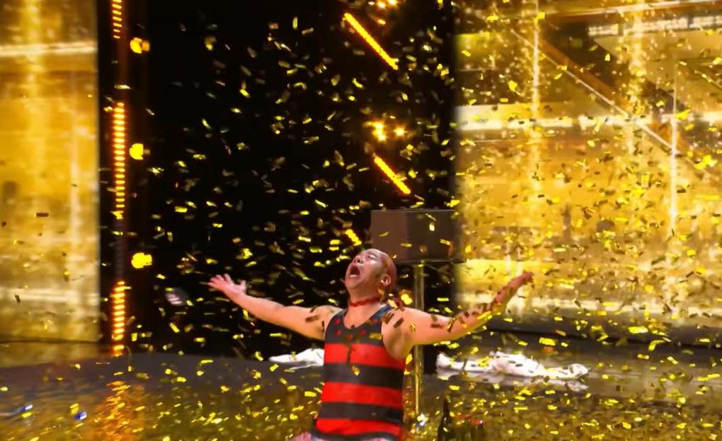 Mr Cherry on Britain's Got Talent being showered in golden confetti.