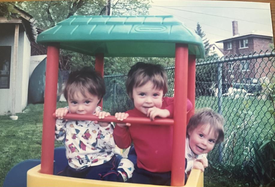 Triplets Quentin B Meloff, Andrew A Meloff, and Joel C Meloff as children.