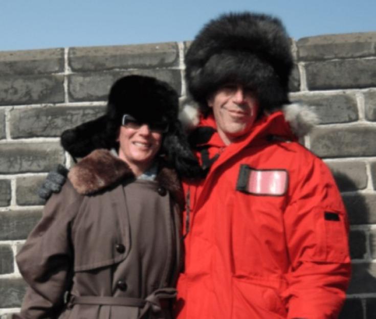 Jeffrey Epstein and Ghislaine Maxwell in fur hats.