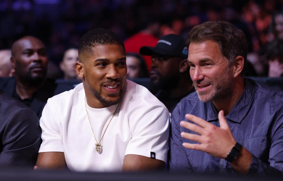 Anthony Joshua with promoter Eddie Hearn at the Derek Chisora v Deontay Wilder fight.