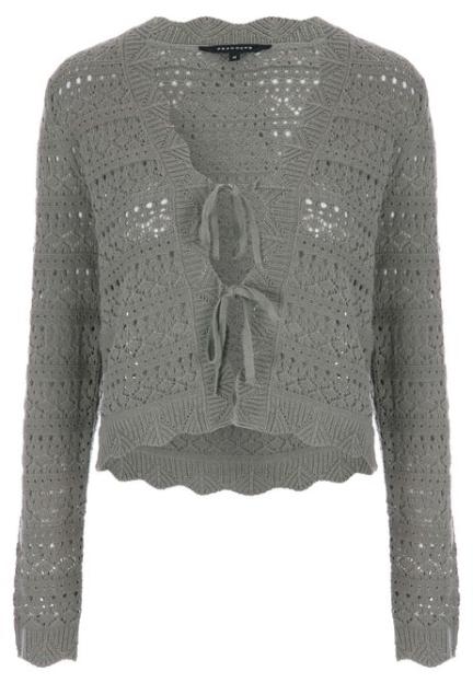 Women's Khaki Crochet Tie Cardigan