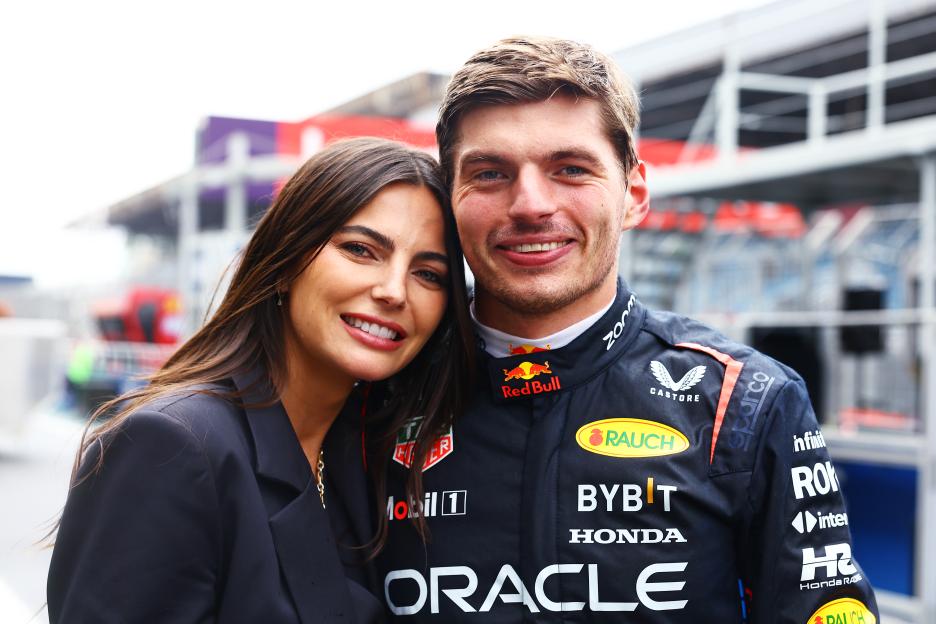Race winner Max Verstappen and Kelly Piquet pose for a photo after the F1 Grand Prix of Brazil.