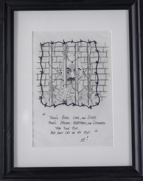 Illustration of prisoner Charles Bronson (Charles Salvador) behind bars, with accompanying text.