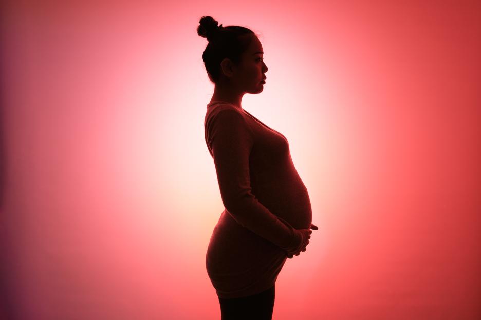 Portrait of a pregnant woman who is about to give birth.