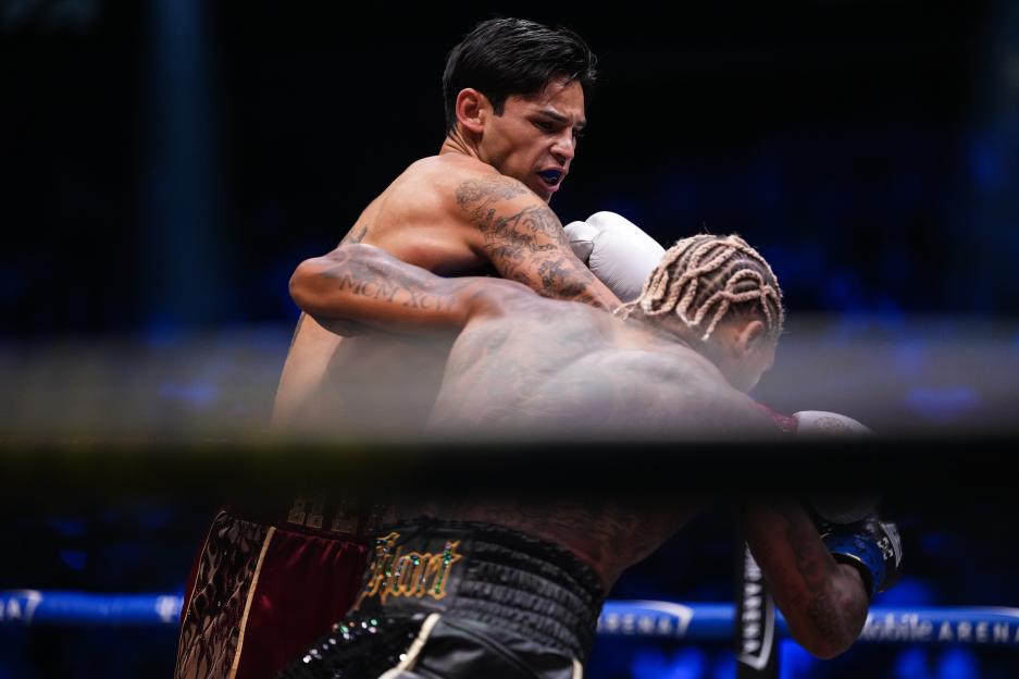 Ryan Garcia connects a punch to Conor Benn during their WBC Welterweight Championship bout.