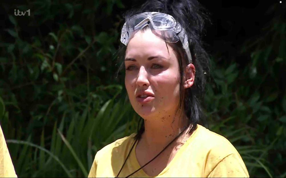 Shona McGarty wearing goggles during a Bushtucker trial.