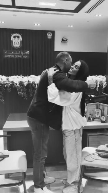 Katie Price and Lee Andrews embracing after their wedding ceremony at the Judicial Department.