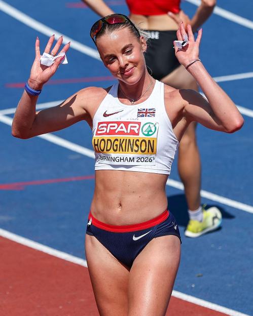 GB's HODGKINSON Keely poses for the cameras following her round 1 heat of the Womens 800m event during Day Two of the 2026 Europen Athletics Championships at the Alexander Stadium, Perry Bar, Birmingham in England on Tuesday 11tth August 2026. (Photo