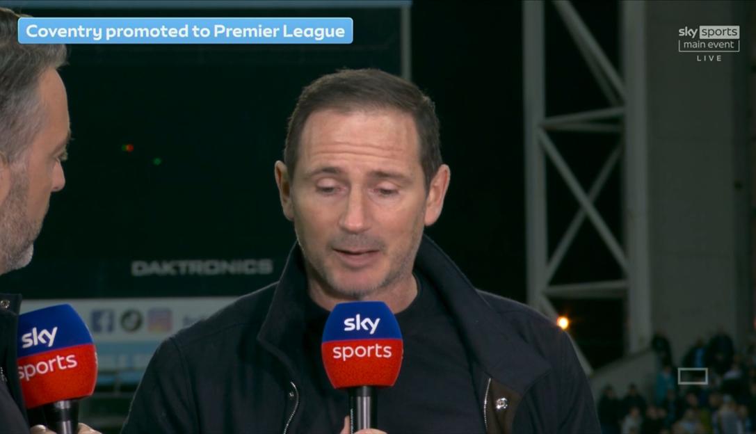 Two Sky Sports reporters discussing Coventry's promotion to the Premier League.