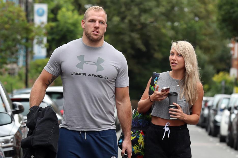 Chloe Madeley and James Haskell walking together in Belsize Park.