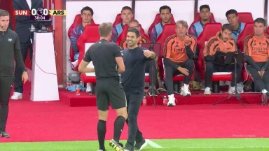 Mikel Arteta tries to hug referee Stuart Attwell as Arsenal boss ‘finally’ gets booked for leaving technical area