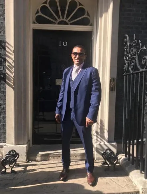 Marvin Herbert, a reformed gangster, standing outside 10 Downing Street.