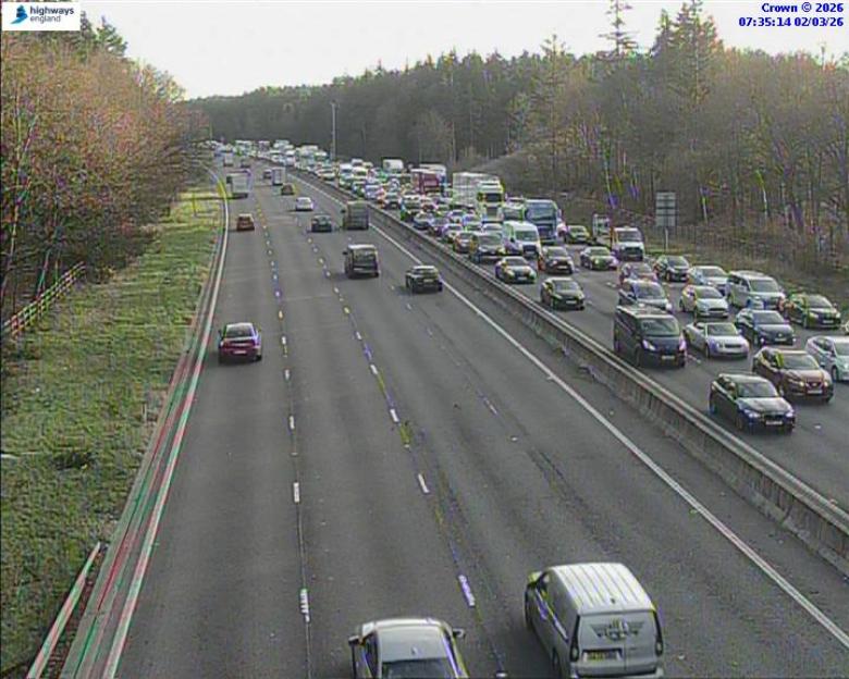 Traffic jam on a multi-lane highway.
