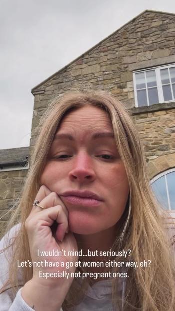 Laura Woods with text "Let's not have a go at women, especially pregnant ones."