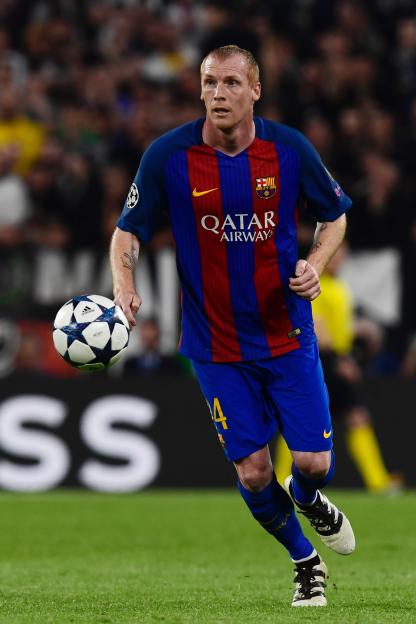 Barcelona's French defender Jeremy Mathieu controls the ball during a UEFA Champions League quarter final football match.