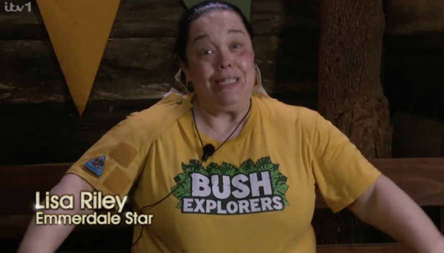 Lisa Riley, an Emmerdale Star, wearing a yellow "Bush Explorers" t-shirt.