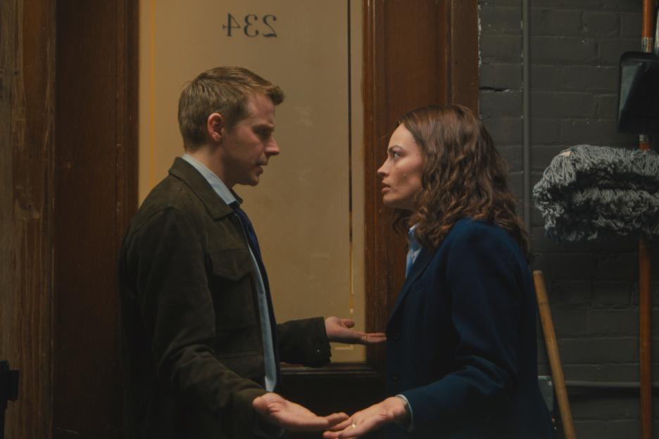 Jack Lowden and Emma Mackey in a scene from "Ella McCay."