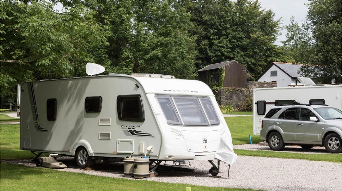 Caravans at Meathop Fell Club Campsite.