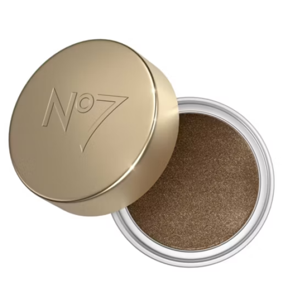 No7 Pro Artist Cream Eyeshadow in a golden-brown shade with an open golden lid.
