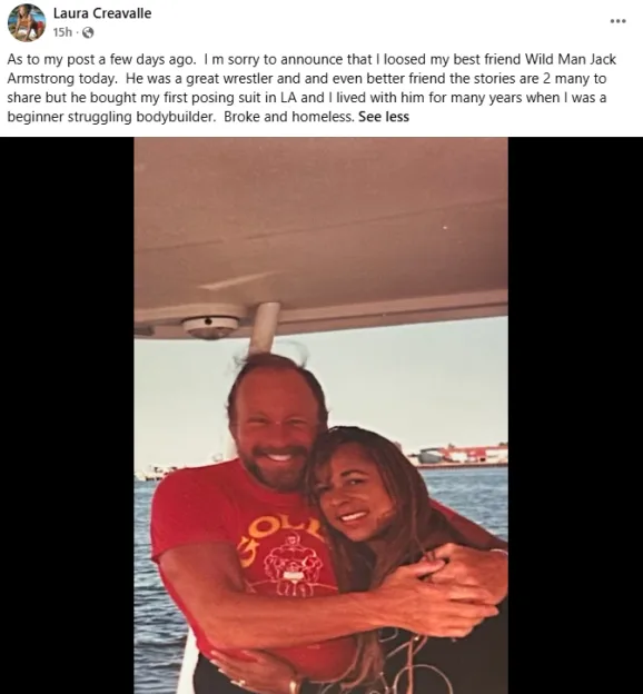 Laura Creavalle embracing her friend Jack Armstrong on a boat.