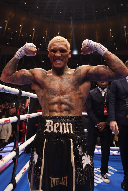 Conor Benn celebrating his win at Tottenham Hotspur Stadium.