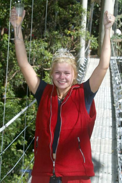 Kerry McFadden celebrating her win of "I'm a Celebrity...Get Me Out of Here!" in the jungle of Australia.