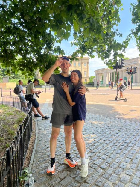 Ana Villafañe and her long-term partner embrace, with Villafañe showing off a large diamond engagement ring.