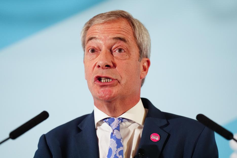 Nigel Farage, leader of Reform UK, speaking at the MacDonald Inchyra Hotel & Spa in Falkirk.