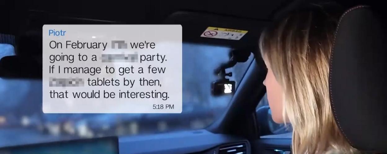 A blurred image of a text message about a "party" and "tablets" overlaid on a news report about a "Global Rape Academy Online."