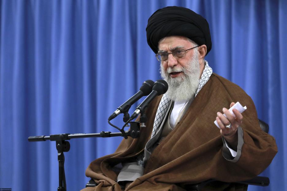 Supreme Leader Ayatollah Ali Khamenei speaking at a meeting with students.