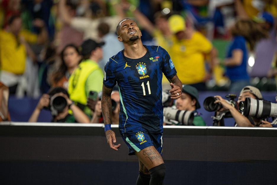 Raphinha of Brazil gestures during the FIFA World Cup 2026 Group C match between Brazil and Haiti at Philadelphia Stadium in Philadelphia, Pennsylvania, United States, on June 19th, 2026. (Photo by Riquelve Nata/Sports Press Photo)