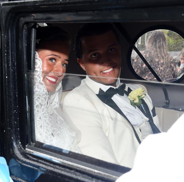 Venezuela Fury and Noah Price in their wedding car.
