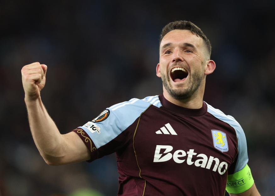 John McGinn, captain of Aston Villa, celebrates a goal.