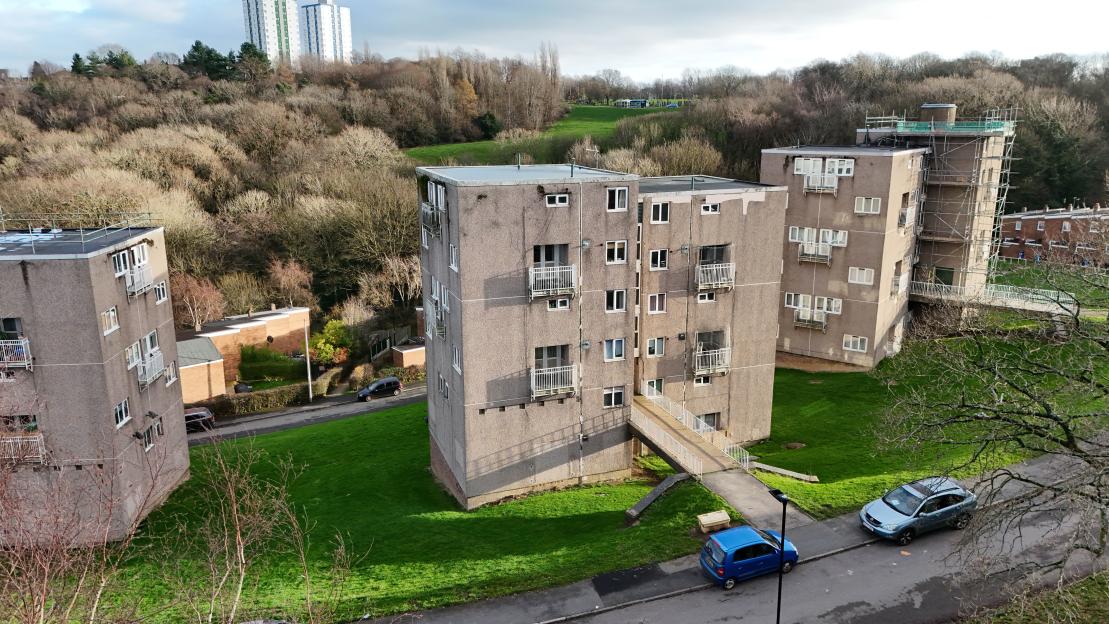 Ironside Road in Sheffield with flats that were featured in the film and series This is England.