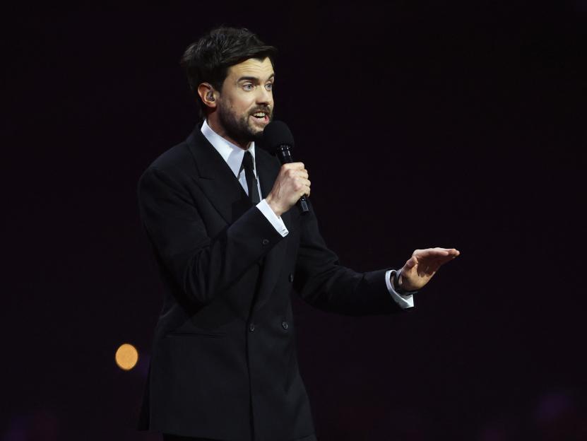 Host Jack Whitehall speaking on stage during the BRIT Awards.