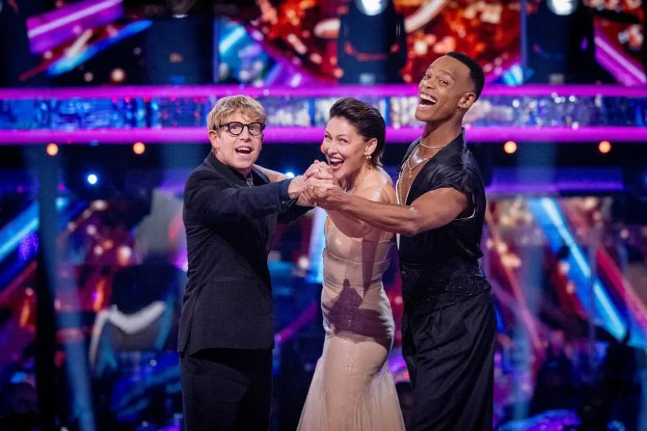New hosts Josh Widdicombe, Emma Willis and Johannes Radebe during the recording for the first episode in this year's BB1 dancing competition, Strictly Come Dancing.