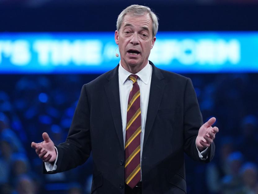 Reform UK leader Nigel Farage speaking at a rally.