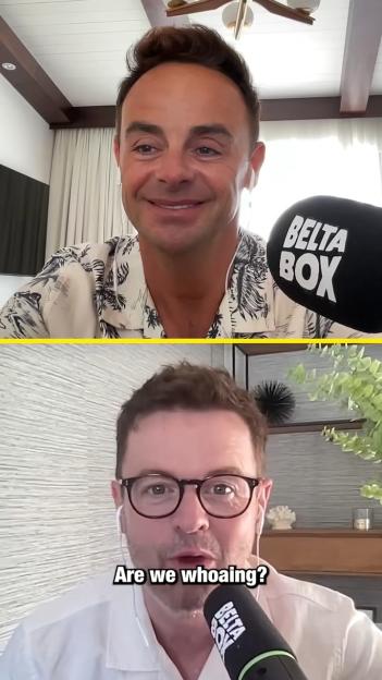 Collage of Ant McPartlin smiling and Declan Donnelly with a beard asking, "Are we whoaing?"