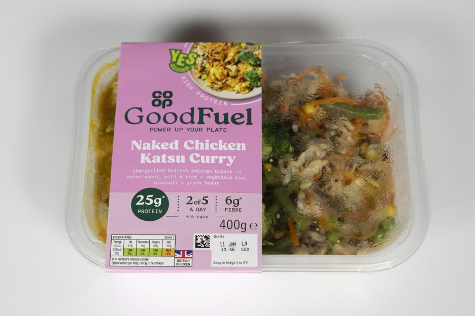 GoodFuel Naked Chicken Katsu Curry ready meal in plastic packaging.