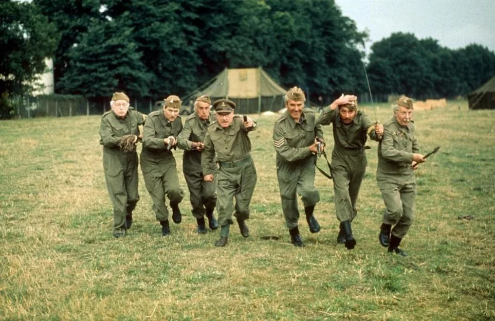 Cast of Dad's Army on the filming set.