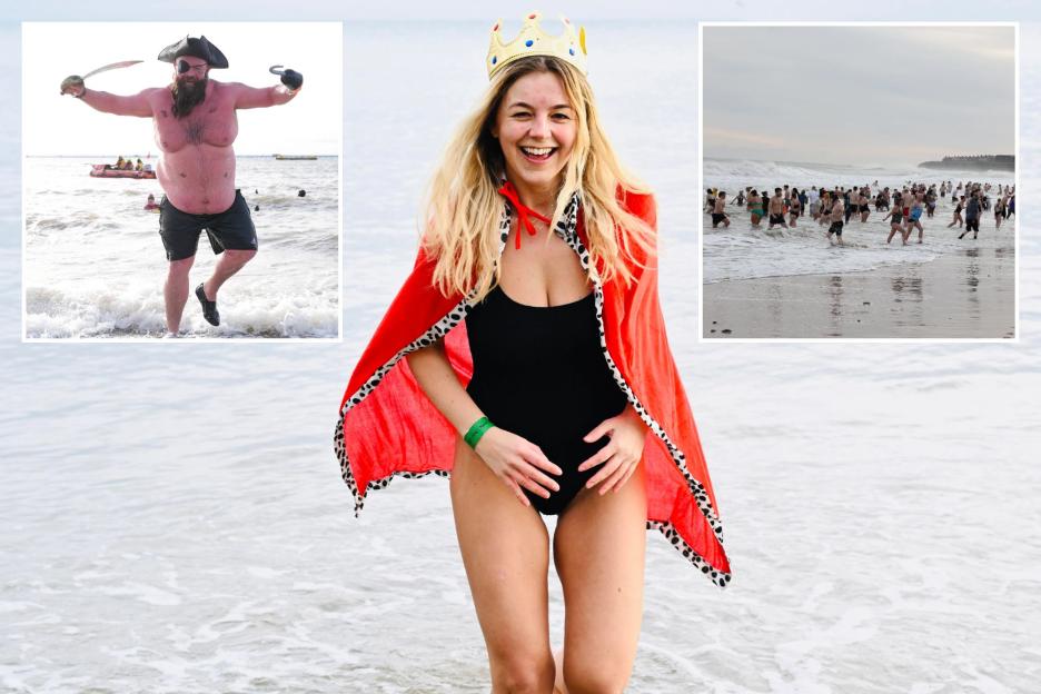 Swimmers Take the Plunge into Icy Waters to Ring in the New Year Amid 'Life-Threatening' Weather Alerts and Heavy Snowfall