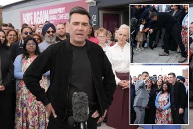 Smiling Burnham arrives for his 1st Labour conference & promises ‘new direction’ for UK after ruling out early election