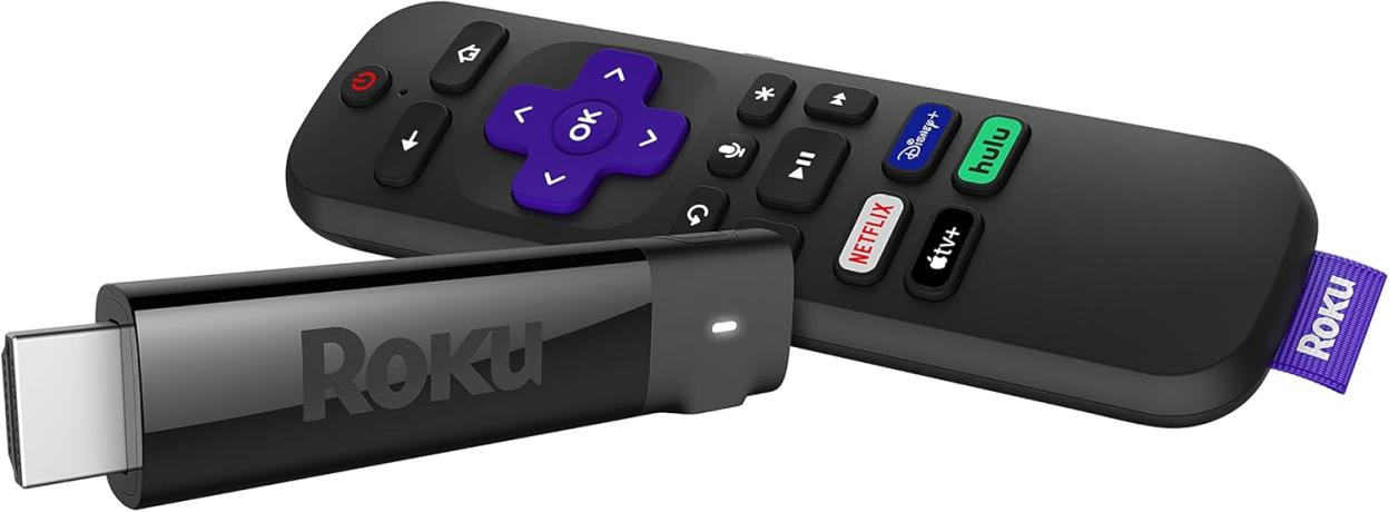 Roku Express 4K streaming stick and remote.